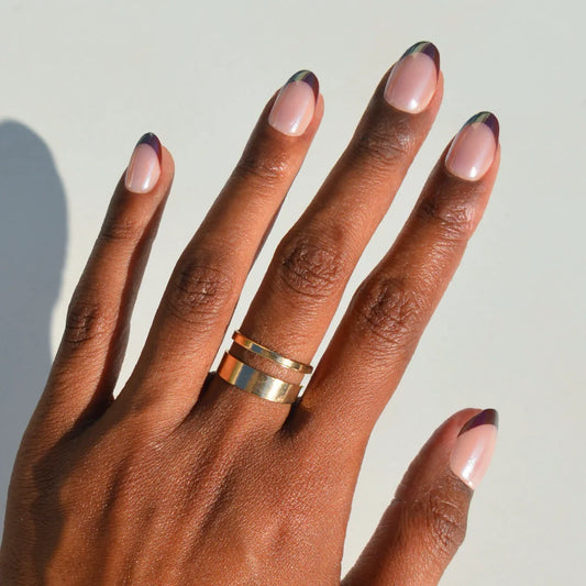 Cherry Mood dipped french press-on nails - oval shape, front view
