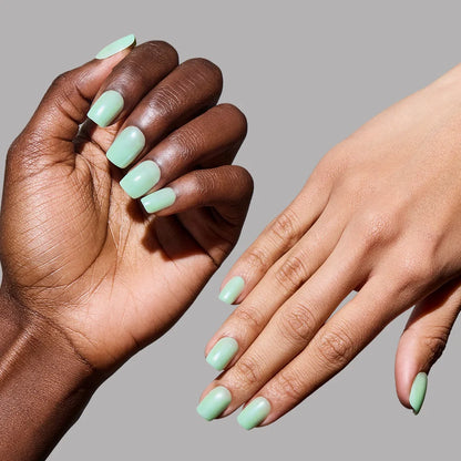 Honeydewy press-on nails on hand - lifestyle photo, jelly glaze finish