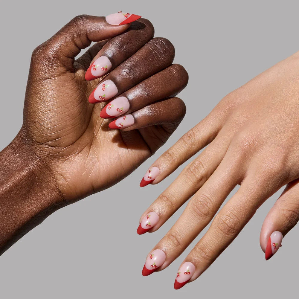 Cherry Bomb press-on nail set - XS to L sizing, french tip design