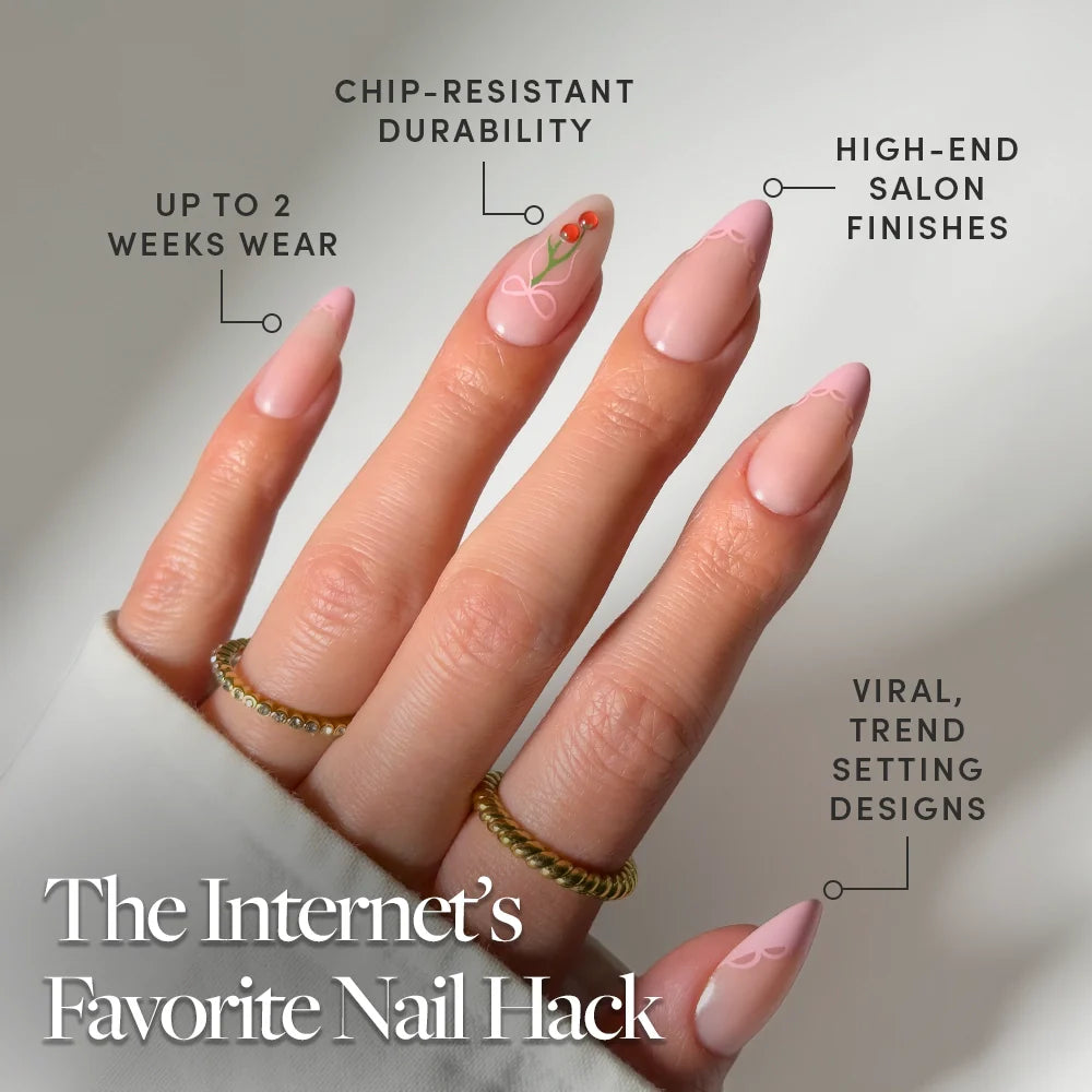 Cherry Bow press-on nail set - XS to L sizing, french tip design