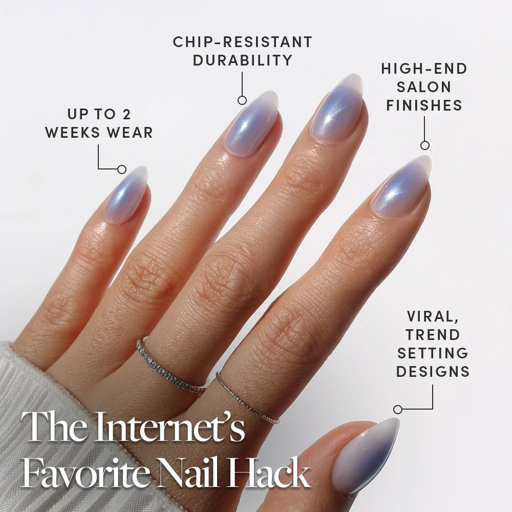 Sky Berry press-on nails close-up texture detail - milky cloud dancer finish, US shipping