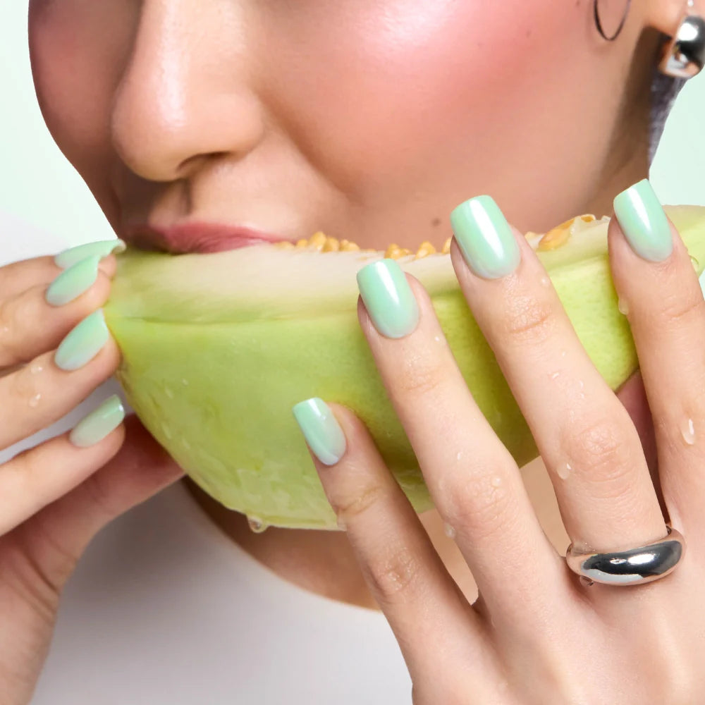 Honeydewy press-on nails close-up texture detail - jelly glaze finish, US shipping
