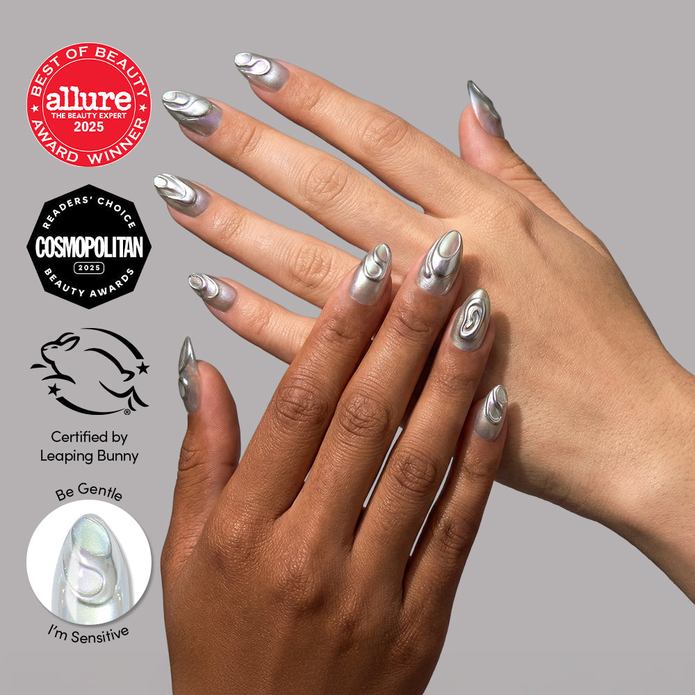 Unicorn Blood press-on nails on hand - lifestyle photo, 3d sculptural finish