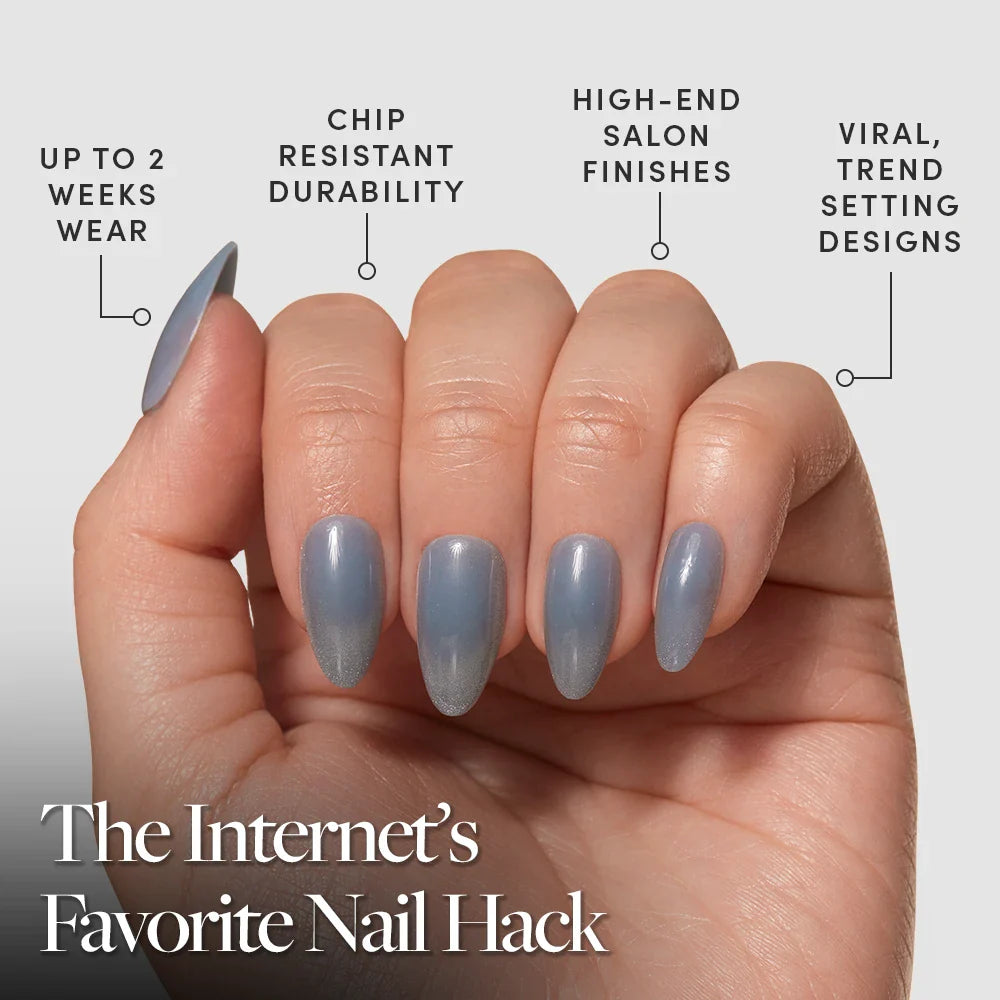 Baby Blues press-on nail set - XS to L sizing, cat-eye velvet design
