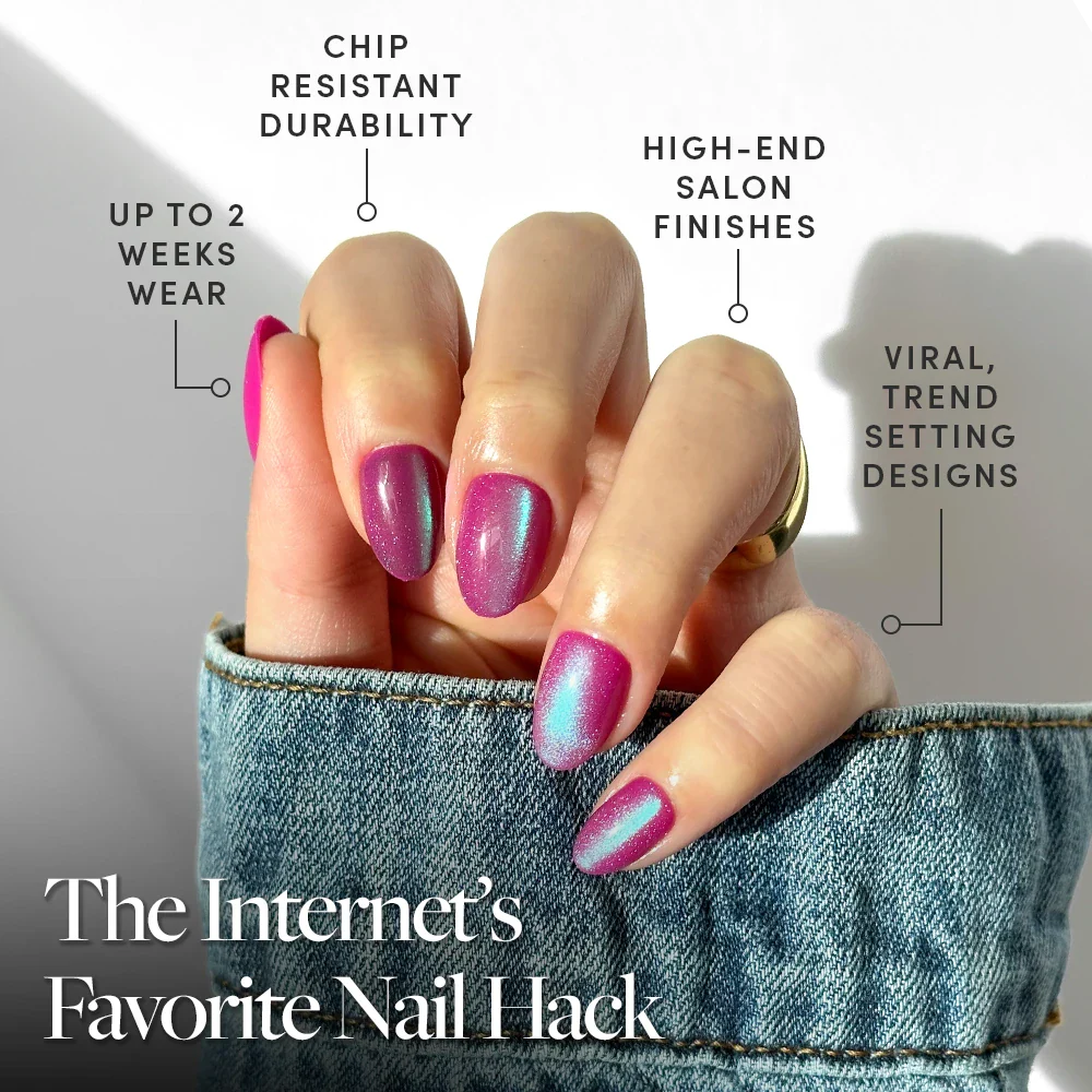 Berry Fizz press-on nail set - XS to L sizing, cat-eye velvet design