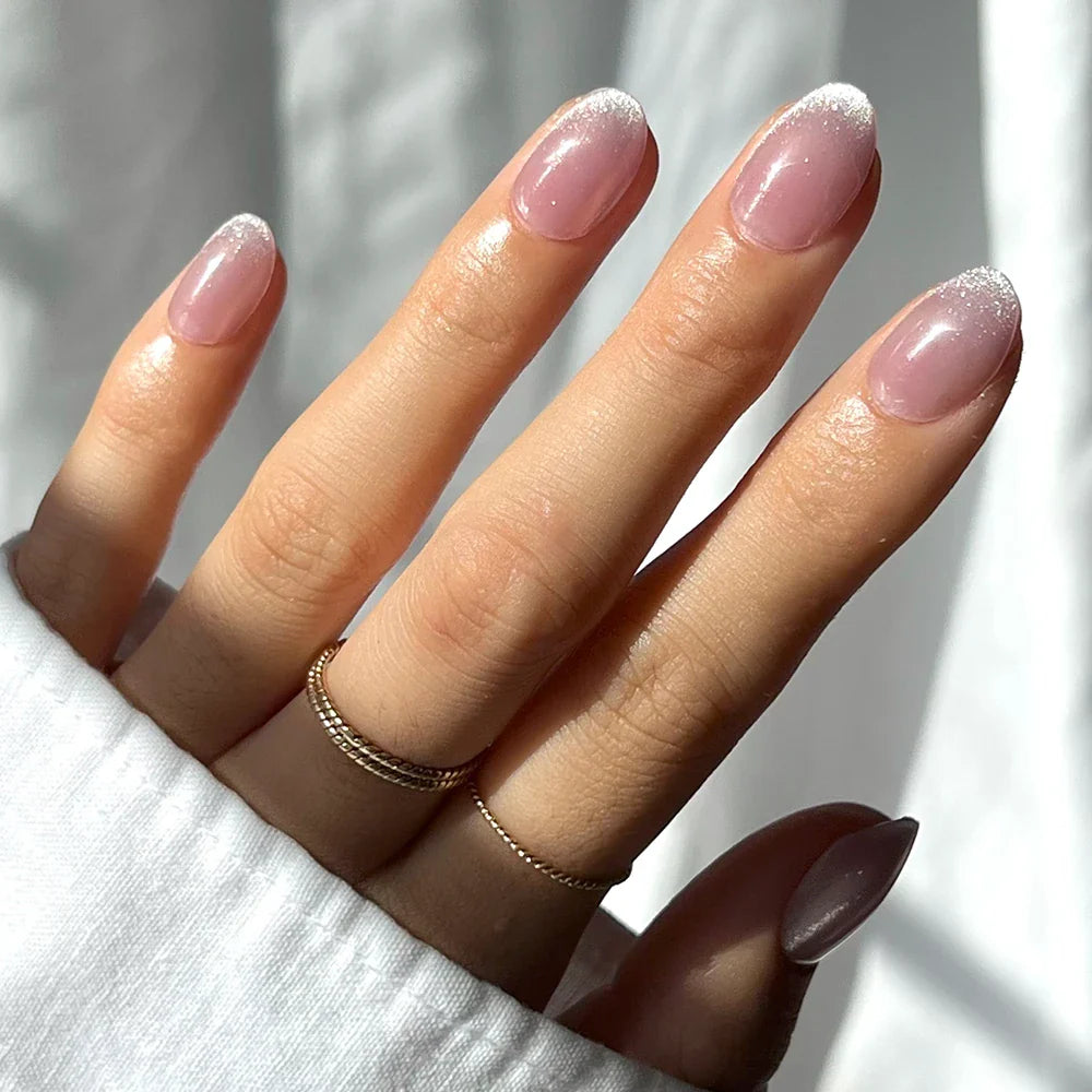 Fairy Dust cat-eye velvet press-on nails - oval shape, front view