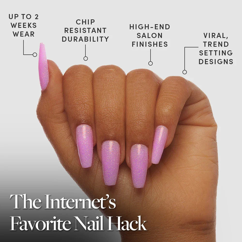 Juicy press-on nails on hand - lifestyle photo, jelly glaze finish