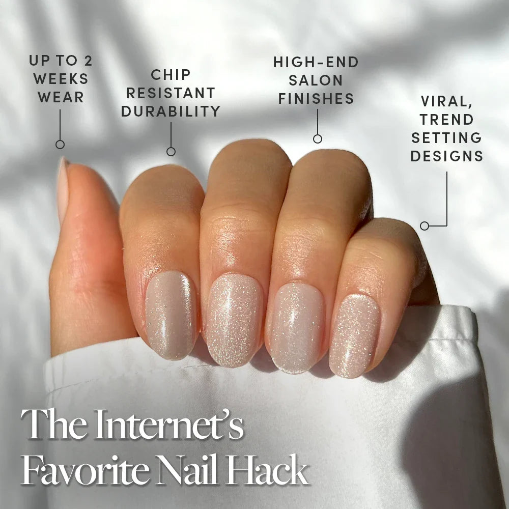 Pure Intentions press-on nails on hand - lifestyle photo, cat-eye velvet finish