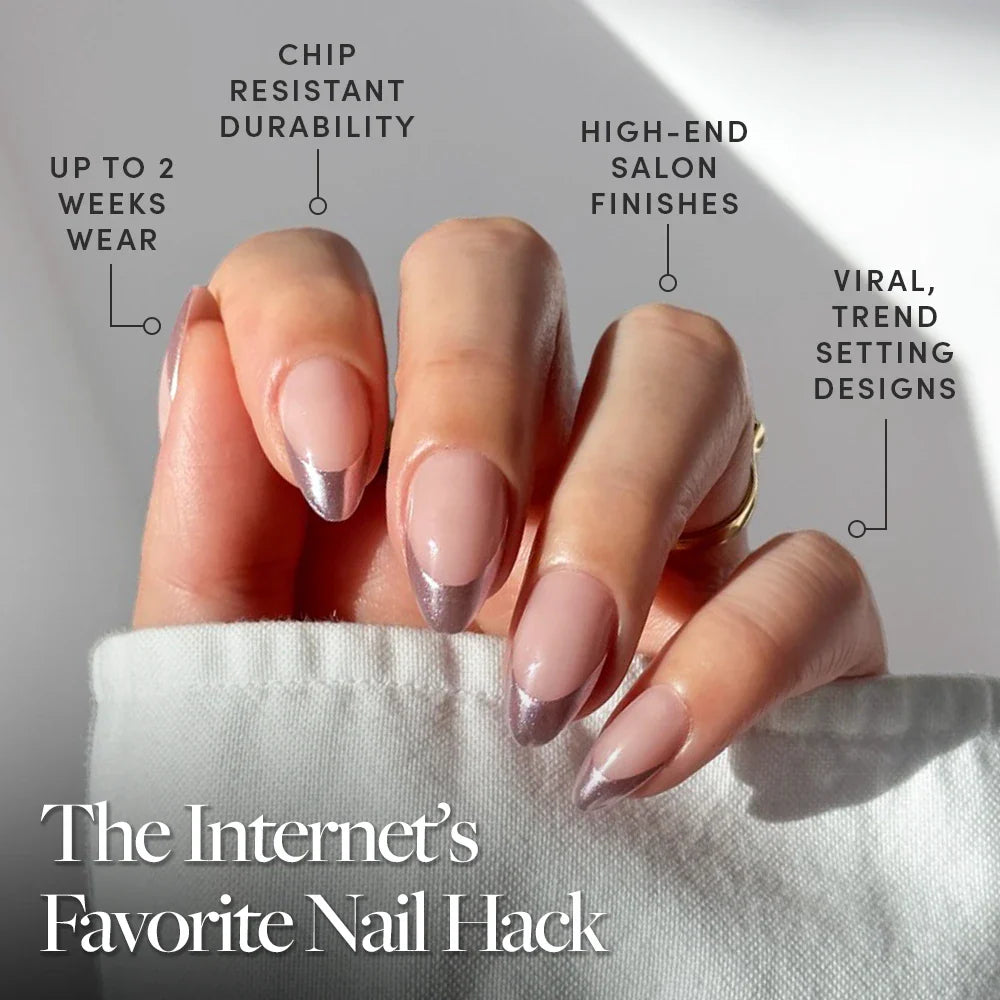 Rock Candy press-on nails on hand - lifestyle photo, french tip finish