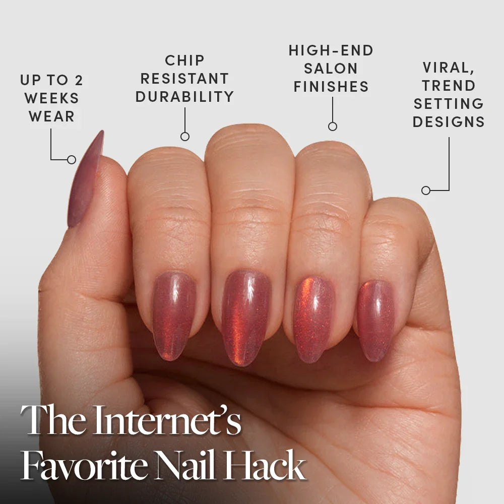 Rosé press-on nail set - XS to L sizing, cat-eye velvet design