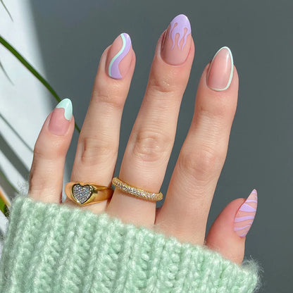 Wild Card pastel press-on nails - almond shape, front view
