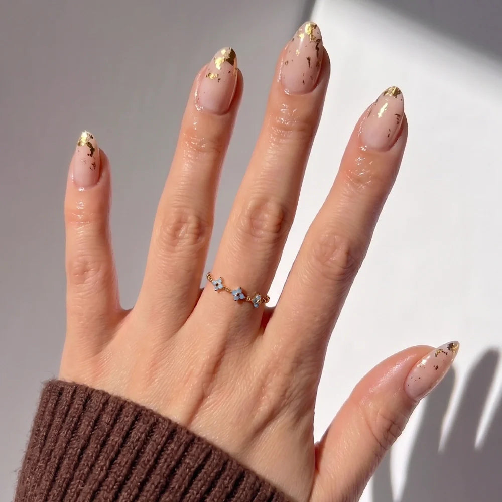 24K pearl-shift press-on nails - almond shape, front view