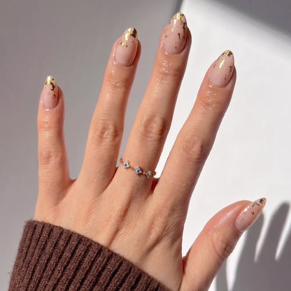 24K pearl-shift press-on nails - almond shape, front view
