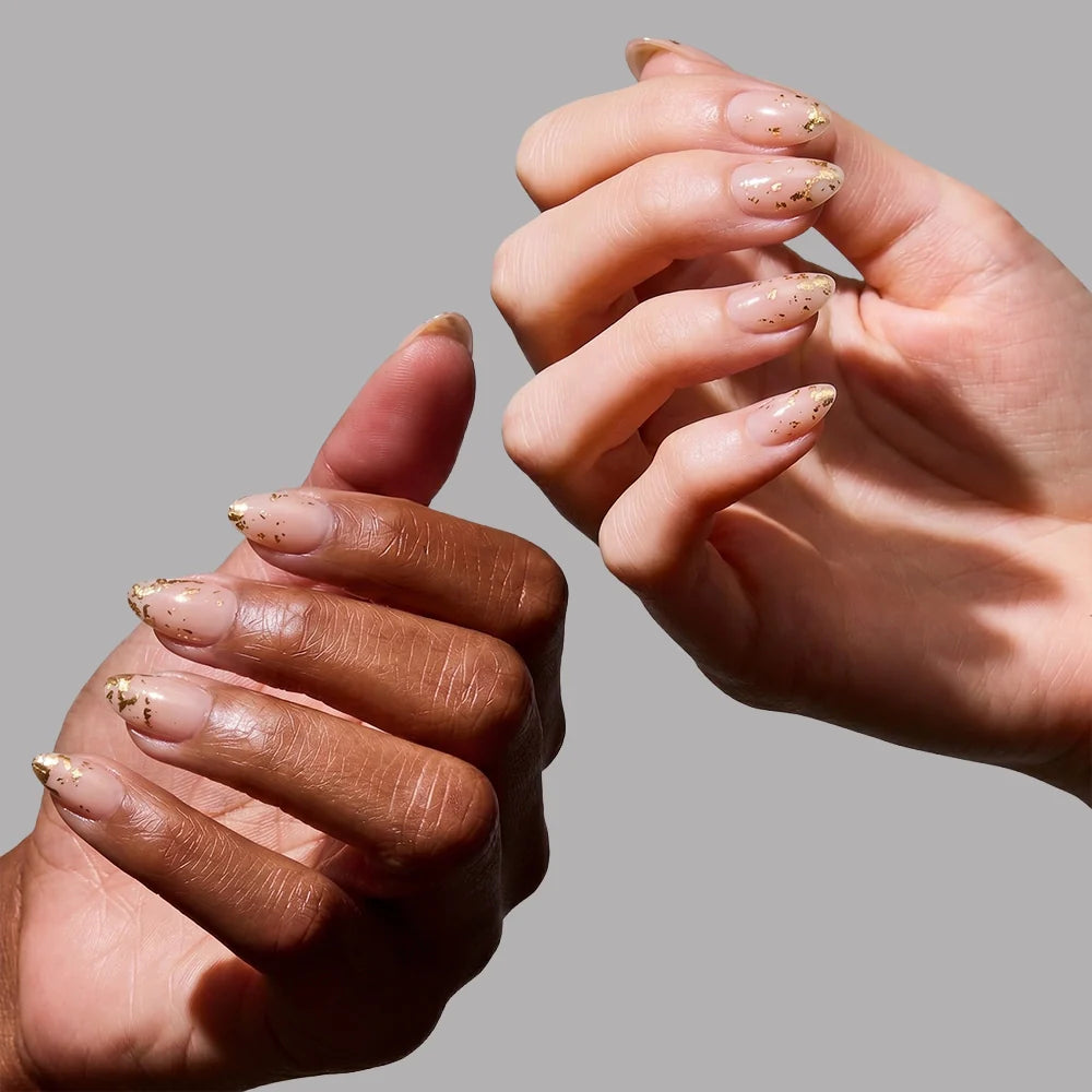 24K press-on nail set - XS to L sizing, pearl-shift design