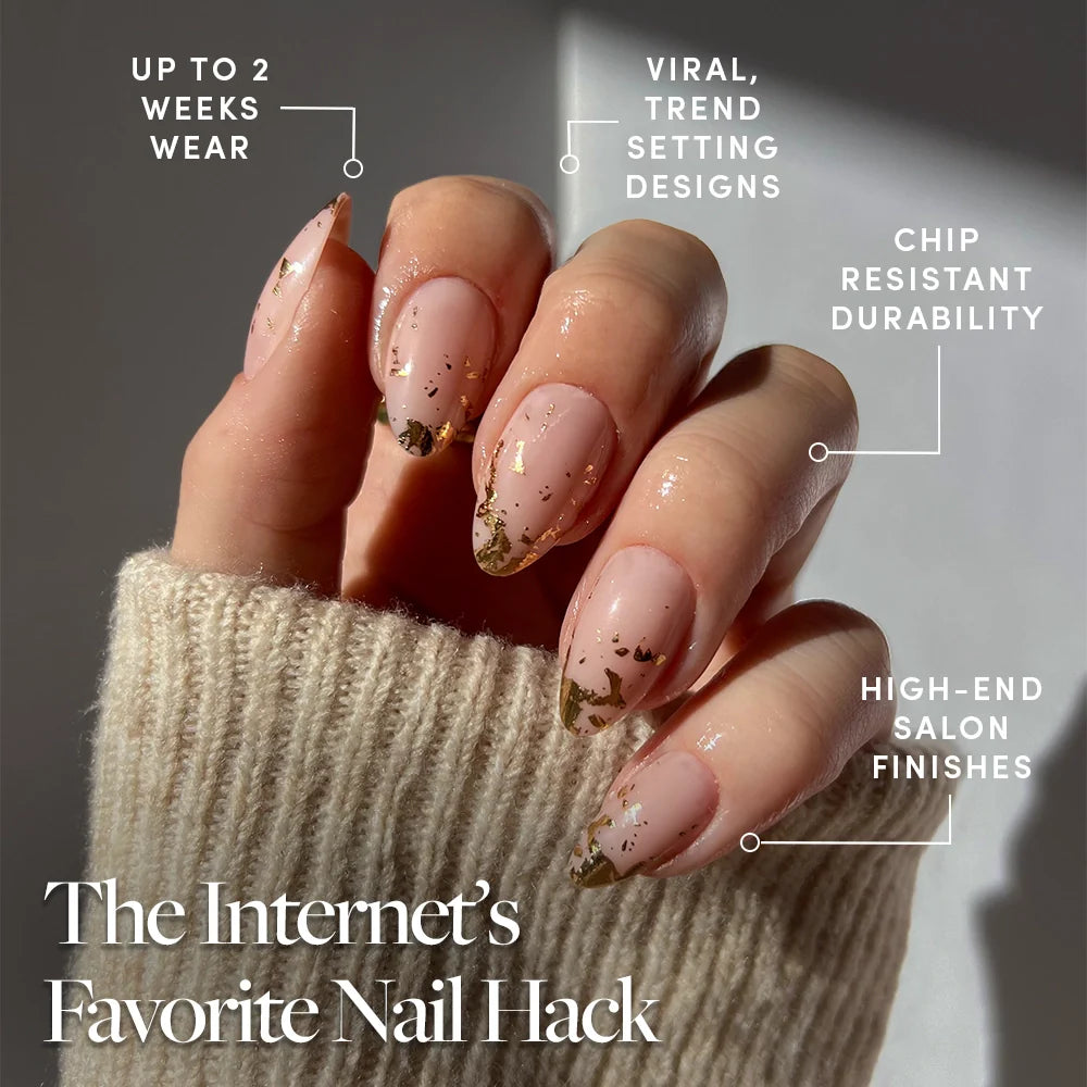 24K press-on nails close-up texture detail - pearl-shift finish, US shipping