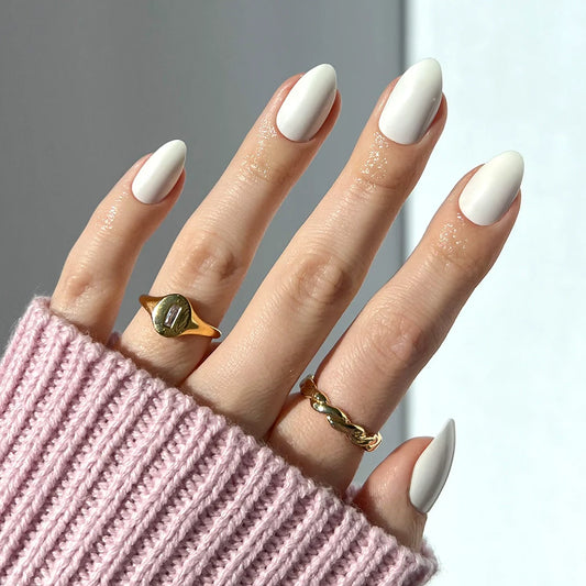 Angel milky cloud dancer press-on nails - almond shape, front view
