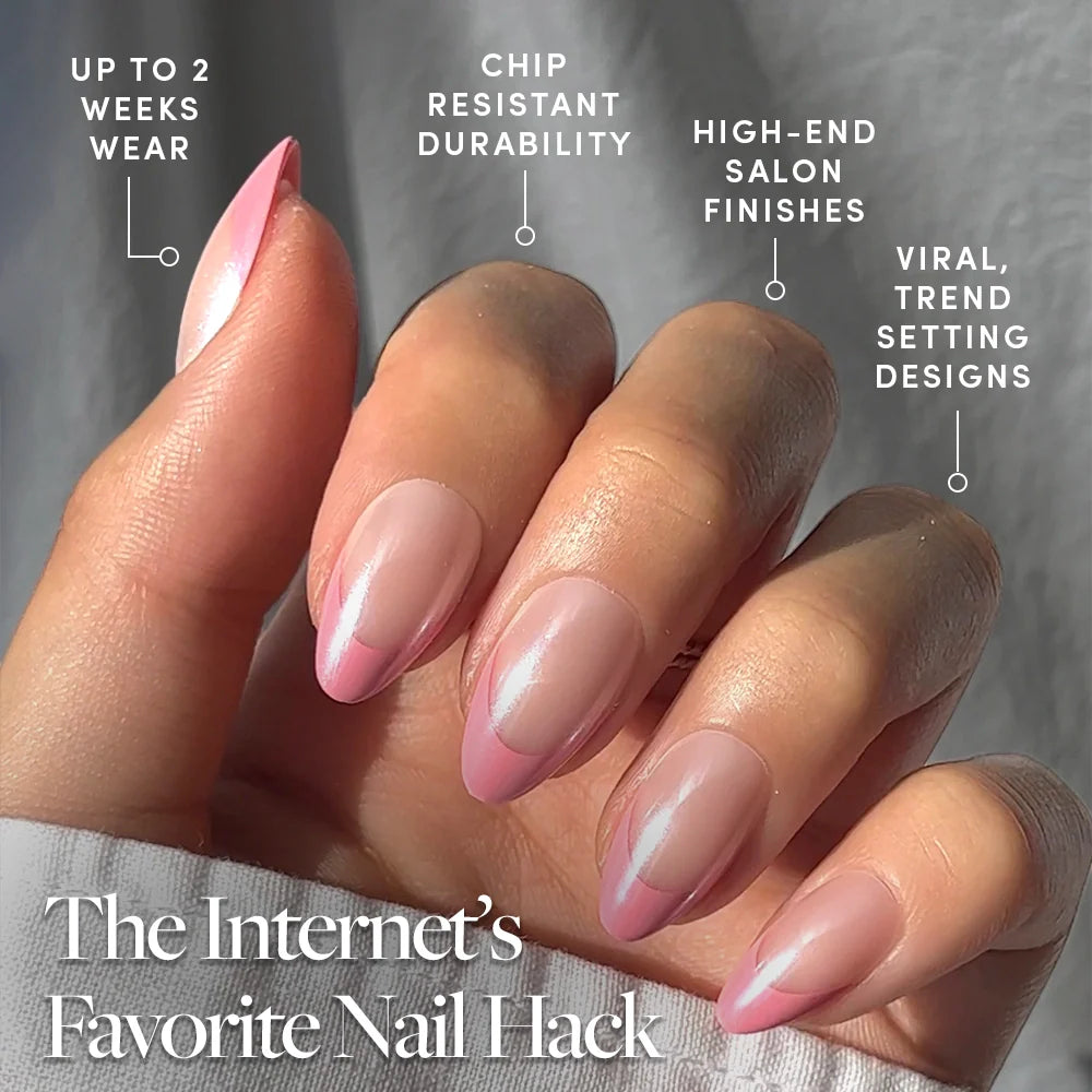 Bubble Gum Glaze press-on nails close-up texture detail - french tip finish, US shipping