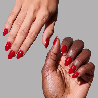 Fiery Red press-on nails on hand - lifestyle photo, berry finish