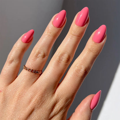Flamingo Pink summer press-on nails - almond shape, front view