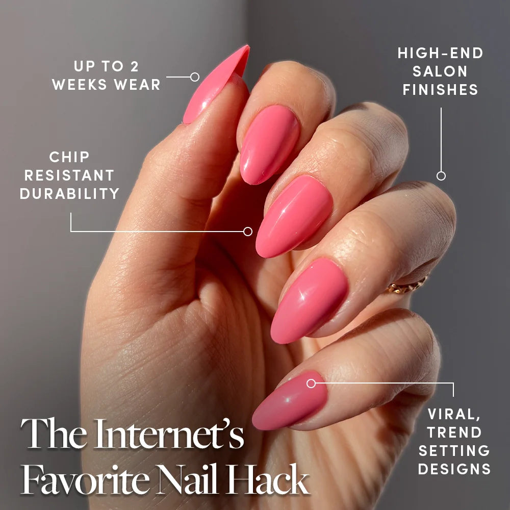 Flamingo Pink press-on nails close-up texture detail - summer finish, US shipping