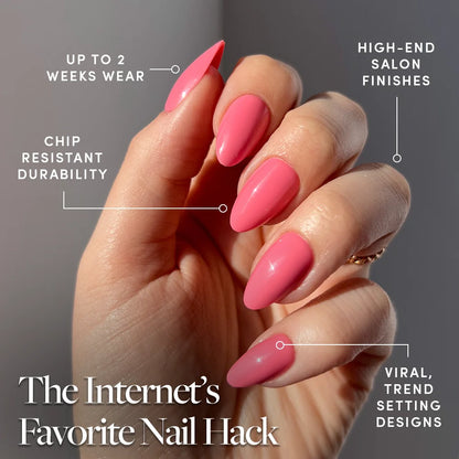 Flamingo Pink press-on nails close-up texture detail - summer finish, US shipping