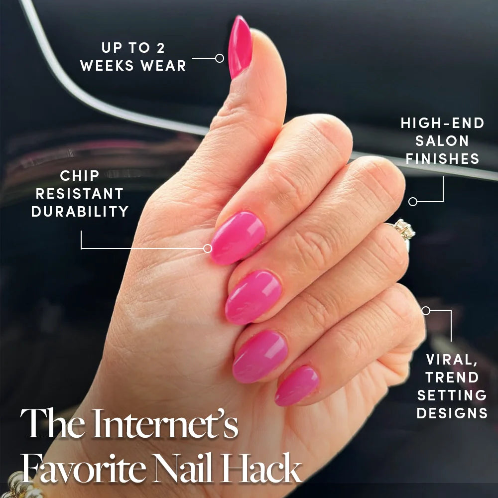 Hot Pink press-on nails close-up texture detail - summer finish, US shipping