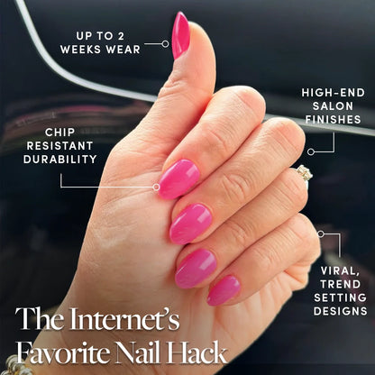 Hot Pink press-on nails close-up texture detail - summer finish, US shipping