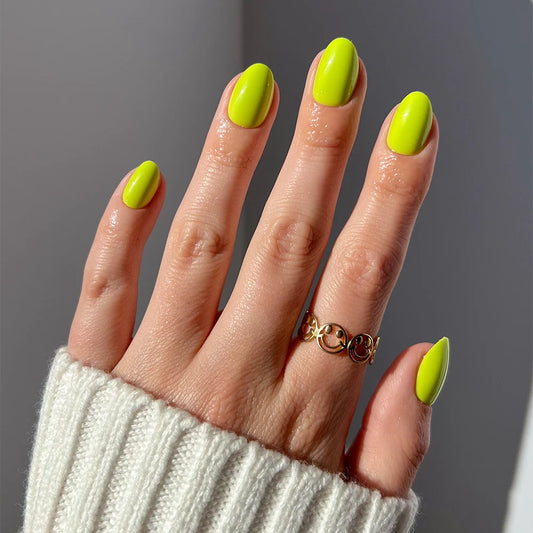 Lime Green summer press-on nails - oval shape, front view