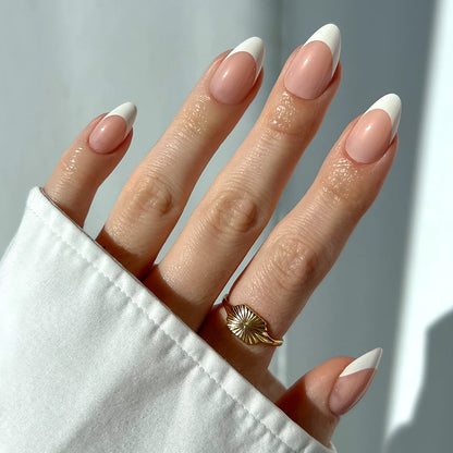 Ma Damn milky cloud dancer press-on nails - almond shape, front view