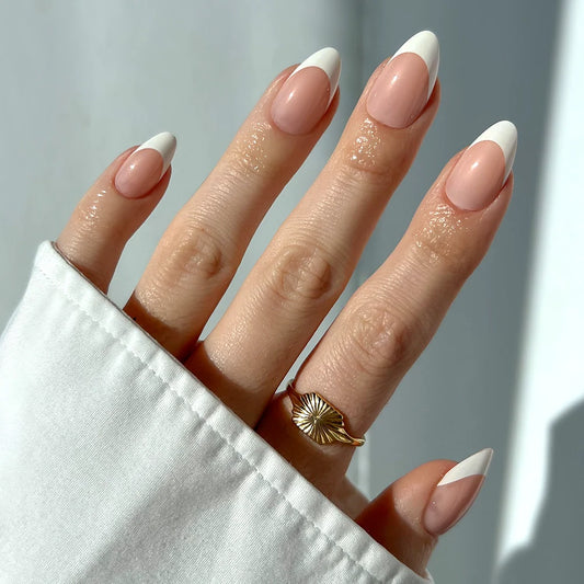 Ma Damn milky cloud dancer press-on nails - almond shape, front view