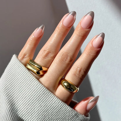 Mirror Mirror french tip press-on nails - almond shape, front view