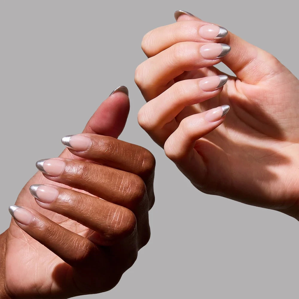 Mirror Mirror press-on nails on hand - lifestyle photo, french tip finish