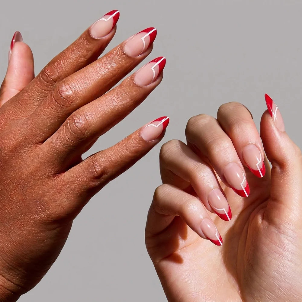 Red Martini press-on nail set - XS to L sizing, french tip design