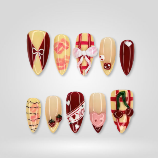 Love Gift seasonal press-on nails - almond shape, front view