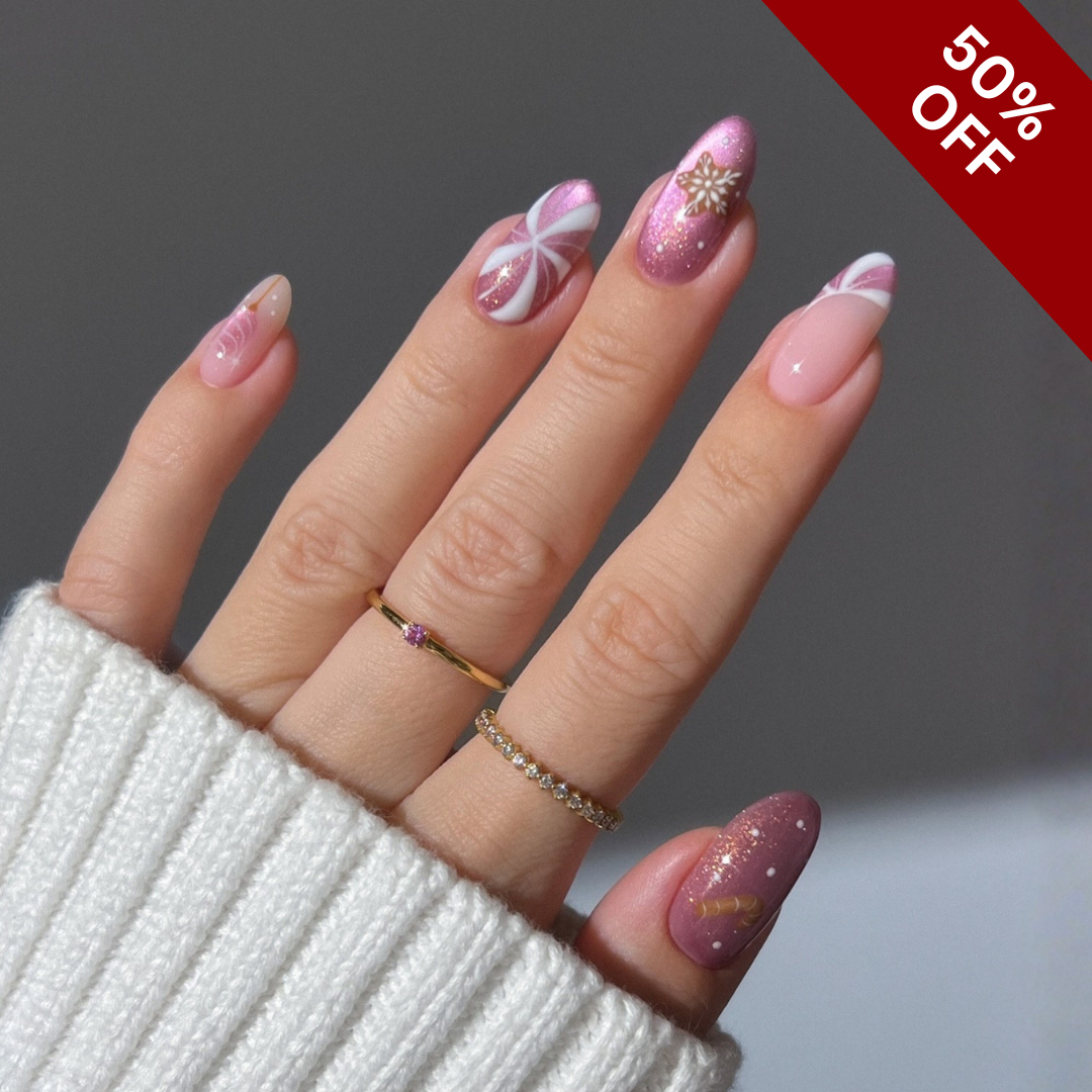 Holiday Whisper press-on nails close-up texture detail - ombre gradient finish, US shipping
