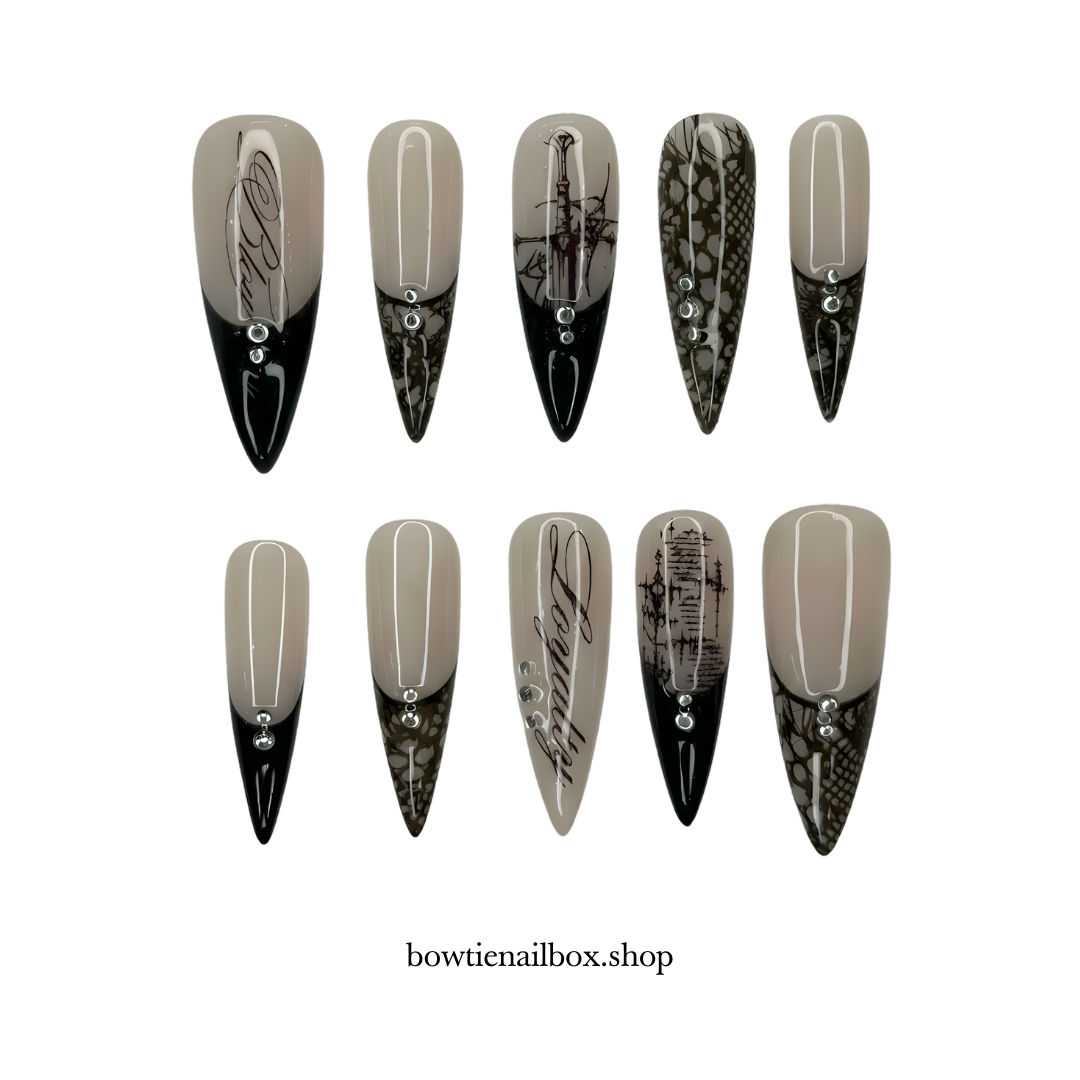 LOYALTY BLOW pearl-shift press-on nails - almond shape, front view