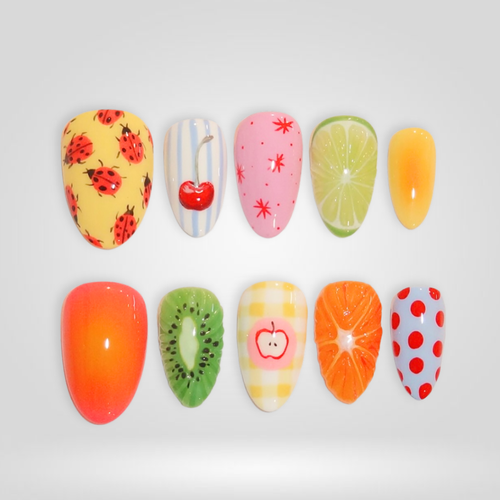 Juicy Bright butter yellow press-on nails - almond shape, front view