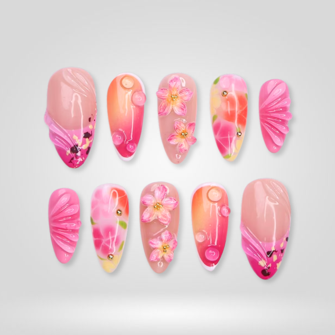 Wild Hibiscus butter yellow press-on nails - almond shape, front view