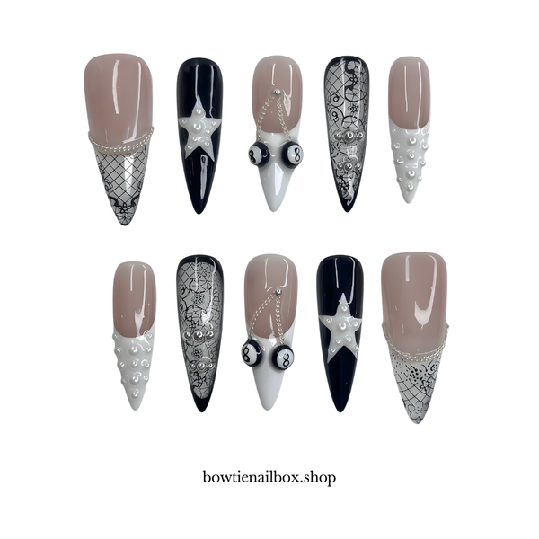PUNK COQUETTE | Milky Cloud Dancer Almond Press-Ons press-on nail set