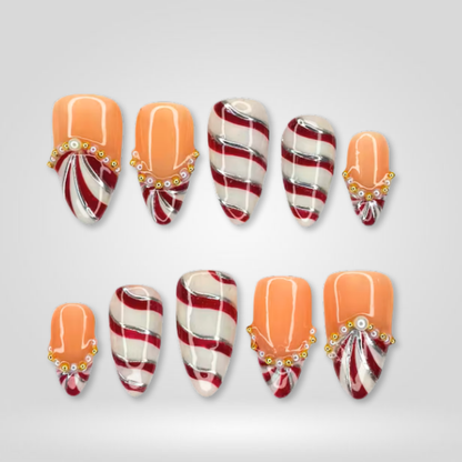 Candy Sprite seasonal press-on nails - almond shape, front view
