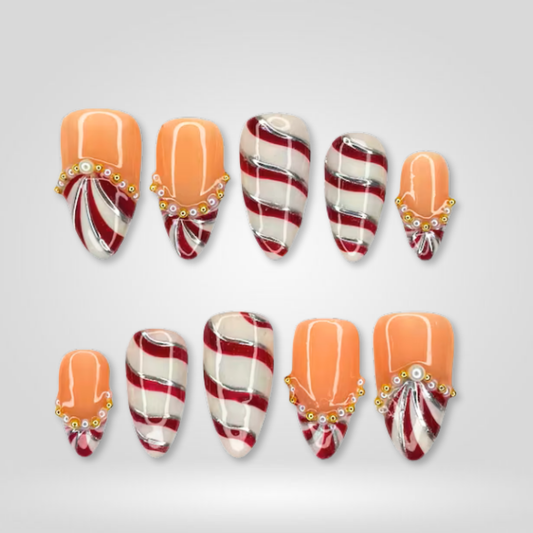 Candy Sprite seasonal press-on nails - almond shape, front view