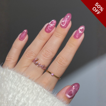 Velvet Valentine press-on nails close-up texture detail - cat-eye velvet finish, US shipping