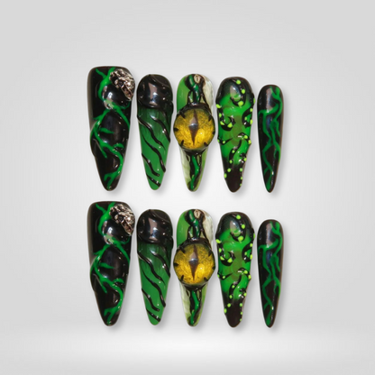 Witches Beauty press-on nails on hand - lifestyle photo, seasonal finish