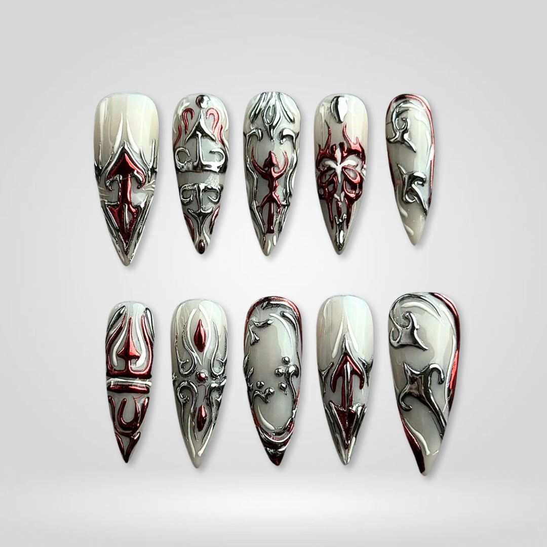 Eternal Night press-on nails on hand - lifestyle photo, floral finish