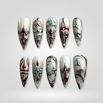 Eternal Night press-on nails on hand - lifestyle photo, floral finish