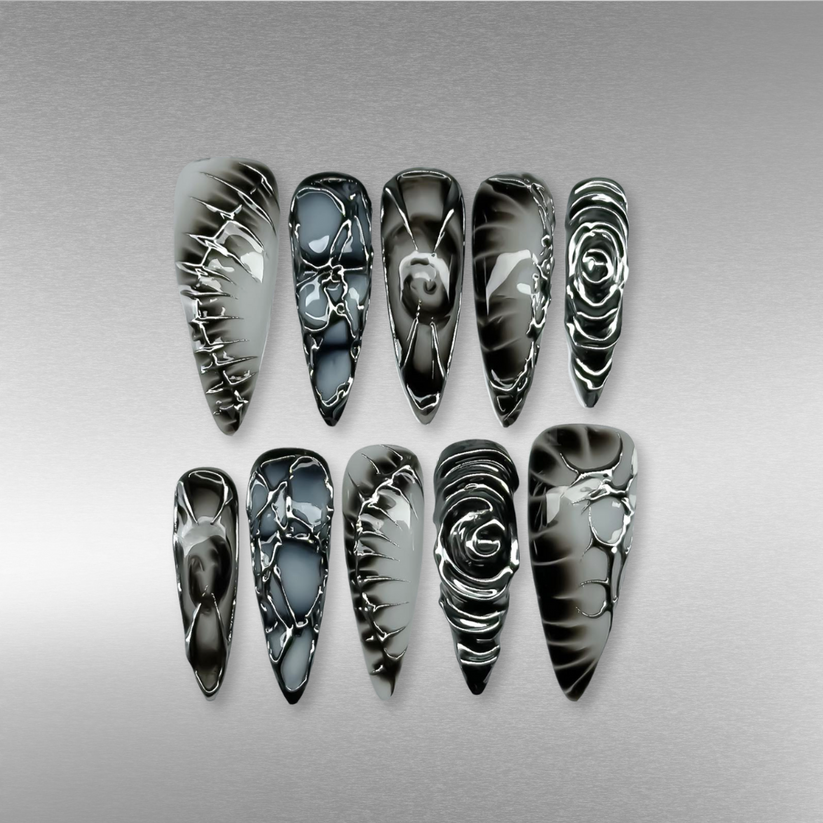 Chrome Crush press-on nails - image 10 of 15, pearl-shift coffin/ballerina