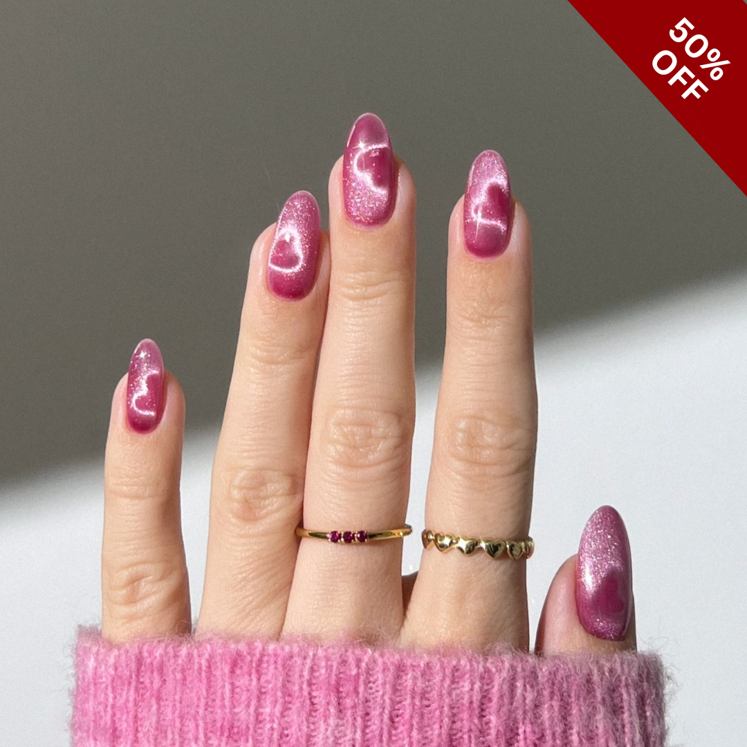 Velvet Valentine press-on nails - image 9 of 12, cat-eye velvet almond