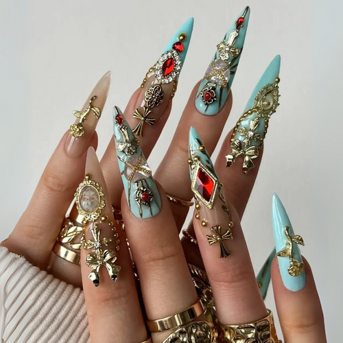 Bright Flare seasonal press-on nails - almond shape, front view