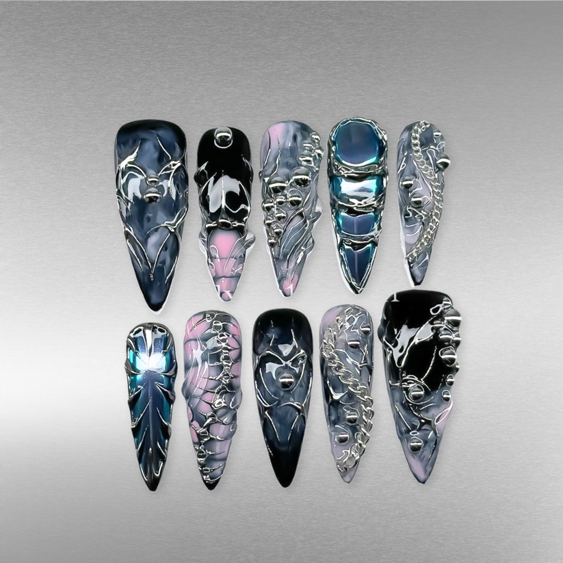 Chrome Crush press-on nails - image 12 of 15, pearl-shift coffin/ballerina