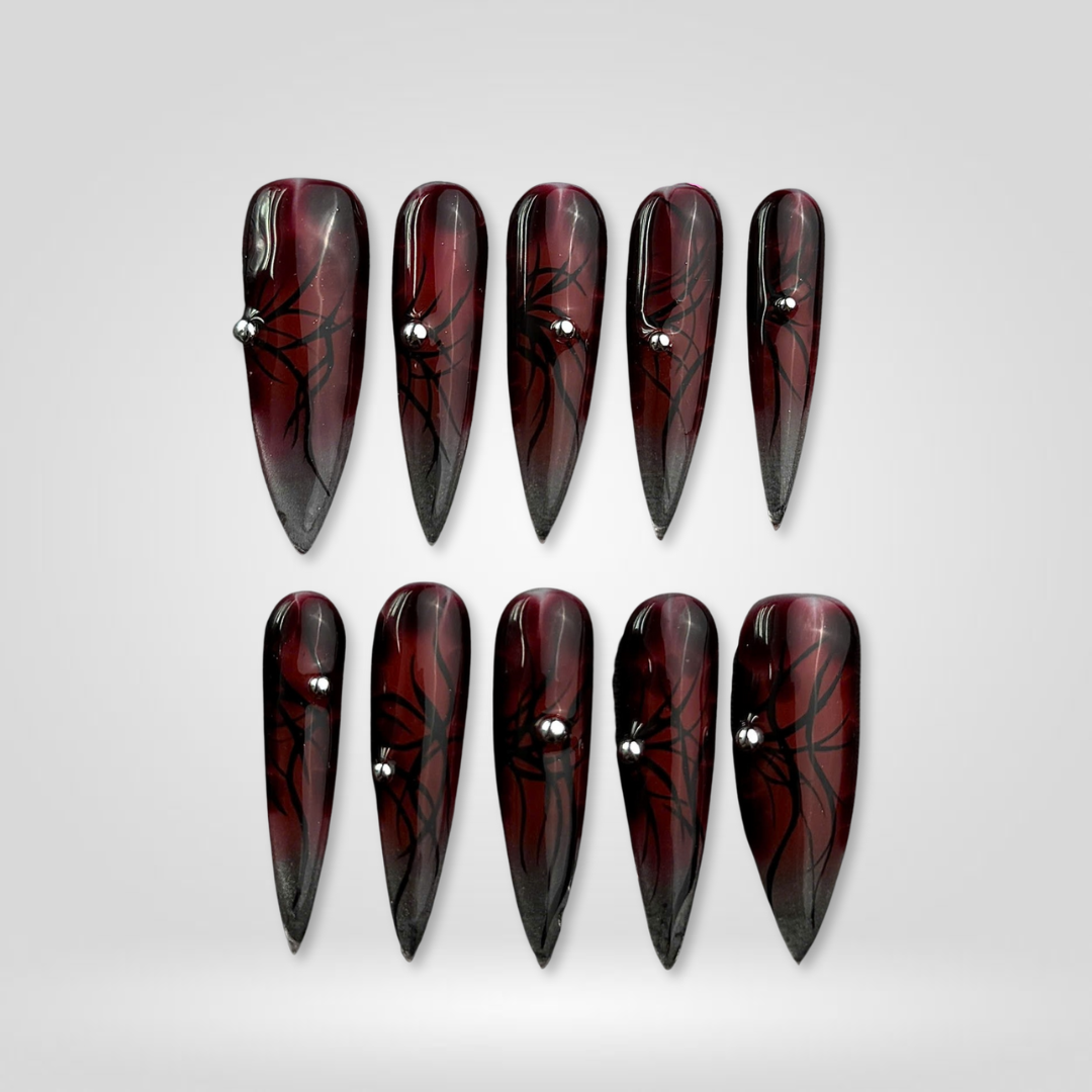 Eternal Night press-on nails close-up texture detail - floral finish, US shipping